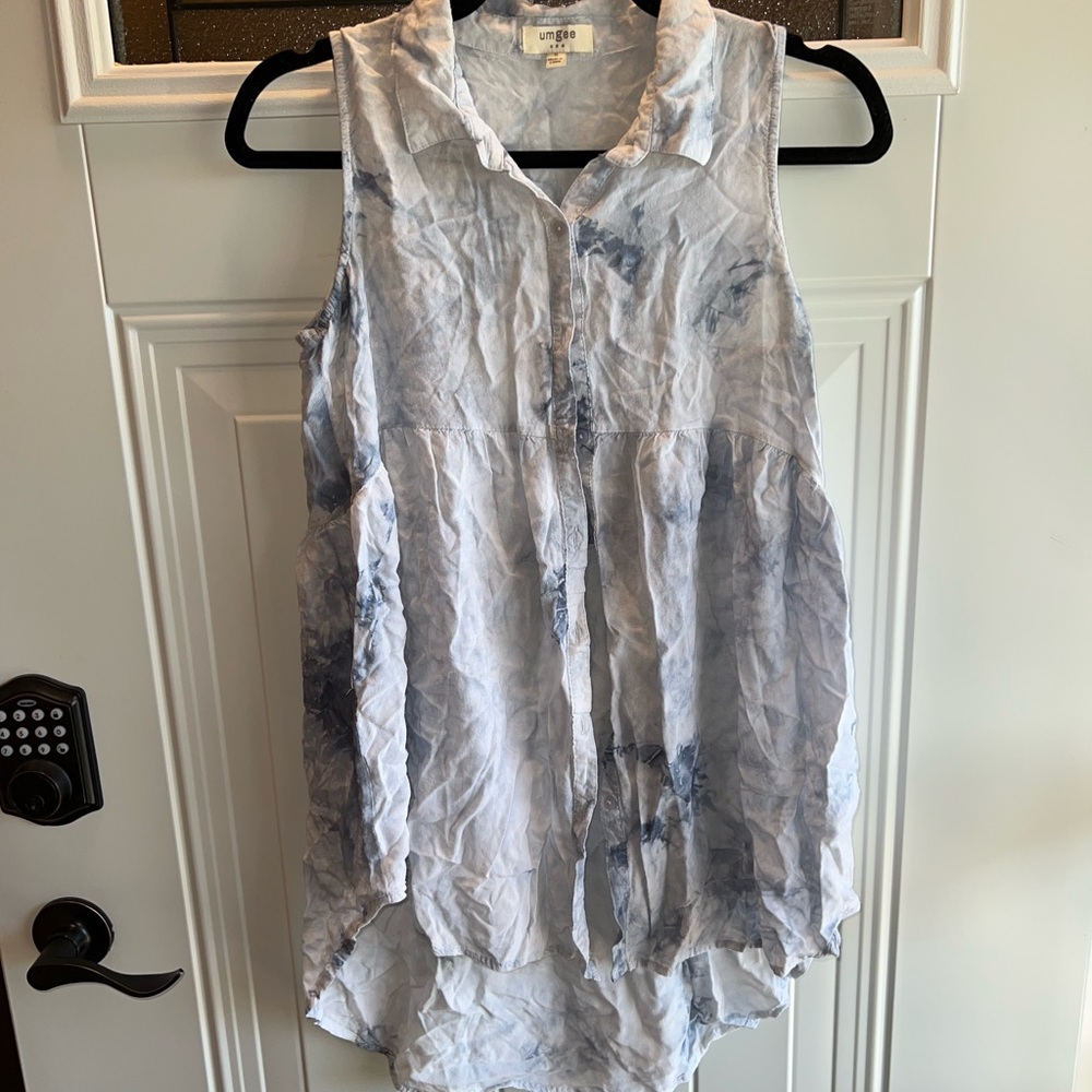 Umgee Blue White Tie Dye Tank Top Size Small